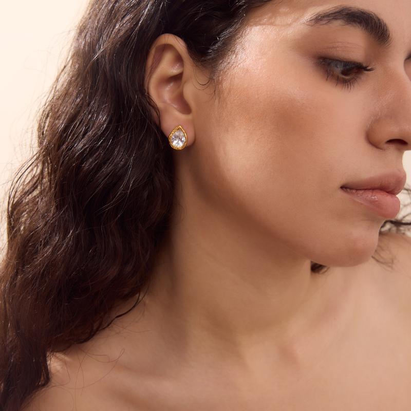 Geometric Zircon Waterproof Stud Earrings for Women High Quality Stainless Steel Non-Irritating Jewelry for Club Wear