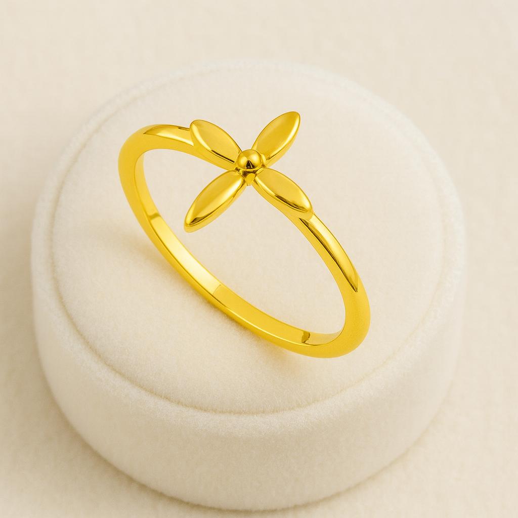 925 Sterling Silver Gold Vermeil Four-Petal Floral Minimalis Women Ring
