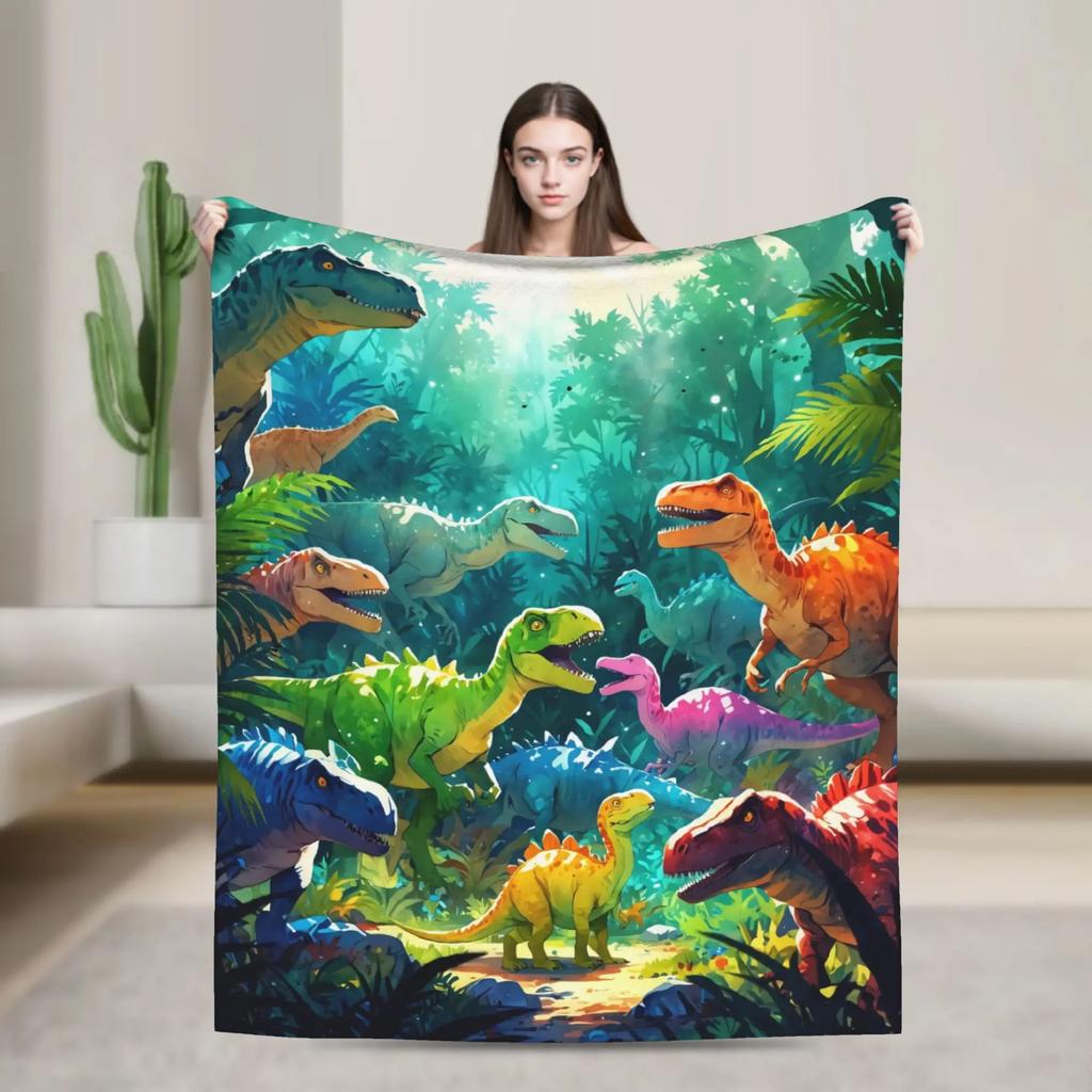Cartoon Niedlicher Dinosaurier Weiche Warme Plüsch-Kuscheldecke für Kinder Jungen und Mädchen Flanell-Tagesdecke für Sofa Bett Außenbereich Druckabdeckung
