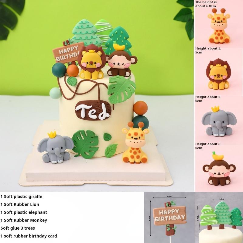 

Forest Zoo Desktop Ornaments Rabbit Giraffe Monkey Cake Decoration Set Dress Up Super Baby Children s Birthday Dress Up Plug-in