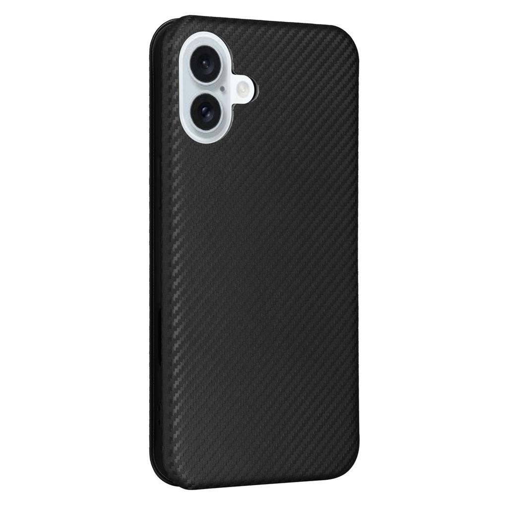 For iPhone 16 Case PU Leather Carbon Fiber Texture Flip Phone Cover