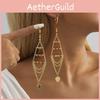 2023 Gold Glamorous Plated Triangle Crystal Heart Tassel Earrings For Women