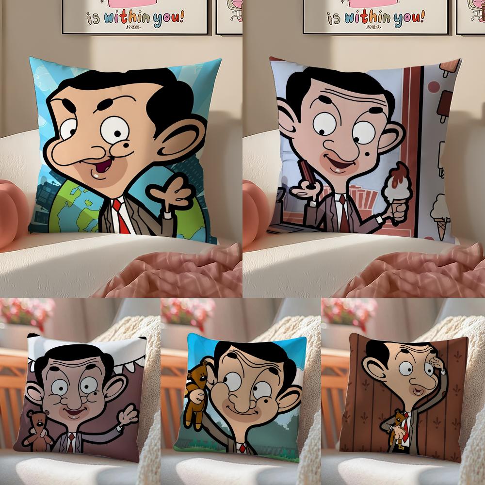 Comedic Cartoon MMr Bean Cushion Cover Pillowcase Short Plush Invisible zipper Room Sofa Cushion Cover