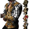 Men Shirt Long Sleeves Button Lapel Cardigan Single-breasted Warm Slim Fit Casual Flower Print Autumn Top for Dating