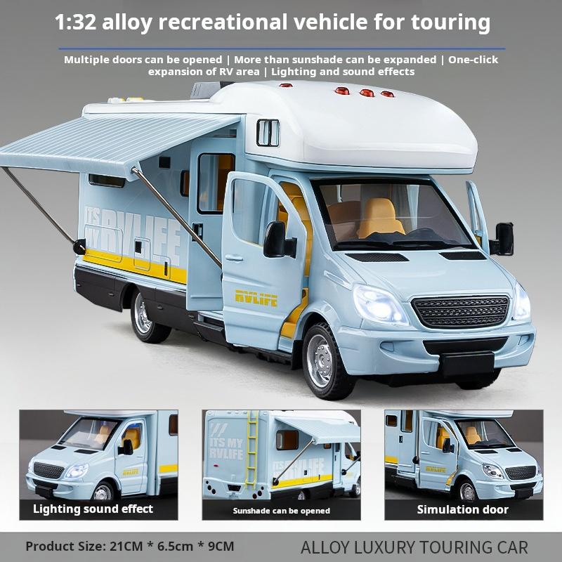 1/32 Scale Diecast Luxury RV Recreational Vehicle Car Model Metal Toy Motorhome Camper Van Touring Car Model Sound and Light Kids Gift