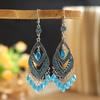 Bohemian Ethnisch Lang Blau Acryl Kristall Wassertropfen Ohrringe für Damen Retro Temperament Geometrisch Hängende Ohrringe Schmuck