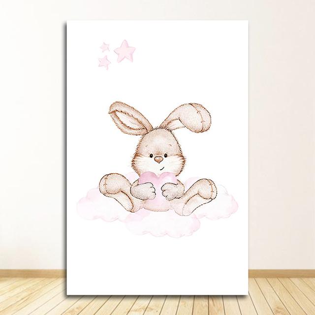 Pictură Nordic Copii Copii Decor Dormitor Iepuraș Girafă Urs Poză Animal drăguț Luna Creșă Copil Artă Perete Canvas Print