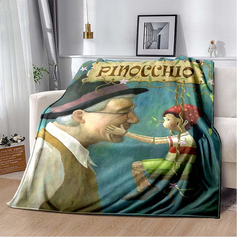 Pinocchio Flanell-Kuscheldecke, Klassischer Zeichentrickpuppen-Charakterdruck Weiche Decke für Sofa Bett Heimdeko