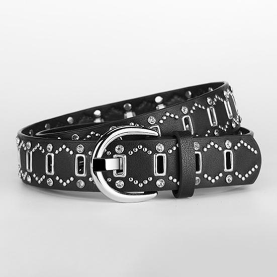 Women Belt Rivet Decor Multi Holes Design Adjustable Length Imitation Leather Belt Faux Leather Punk Style Waistband
