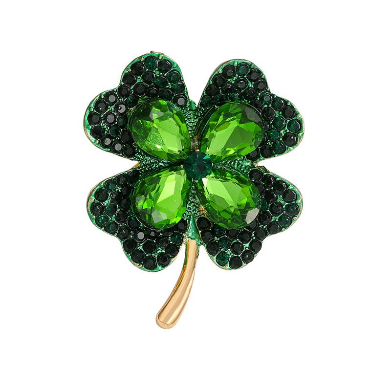 New green zircon four-leaf clover brooch women's high-end blazer high-end corsage clothes collar silk scarf buckle