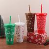 710ML Christmas Coffee Straw Cup Reusable Xmas Tree Snowflake Plastic Cup With Lid New Year 2026 Christmas Party Favors Decor