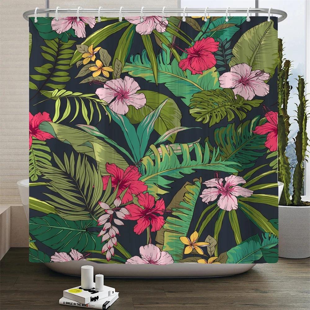 Tropical Green Plant Shower Curtain Polyester Fabric Waterproof Bath Curtain Home Decor Palm Leaves Cactus Bathroom Curtains