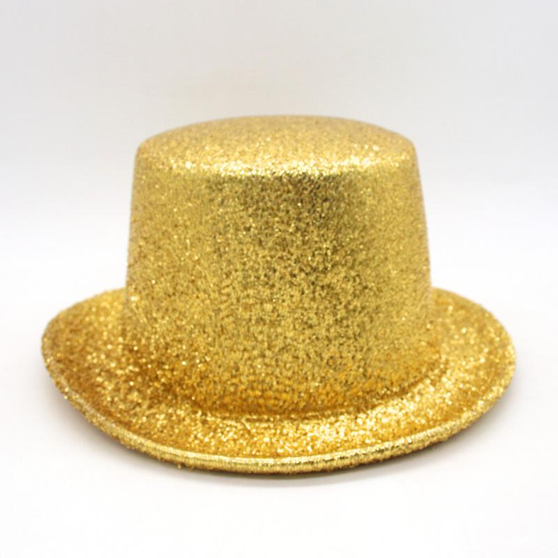 Party Carnival Golden Silk Flat Top Woolen Hat Top Hat Men'S And Women'S Party Festival Sequins Stage Performance Hat