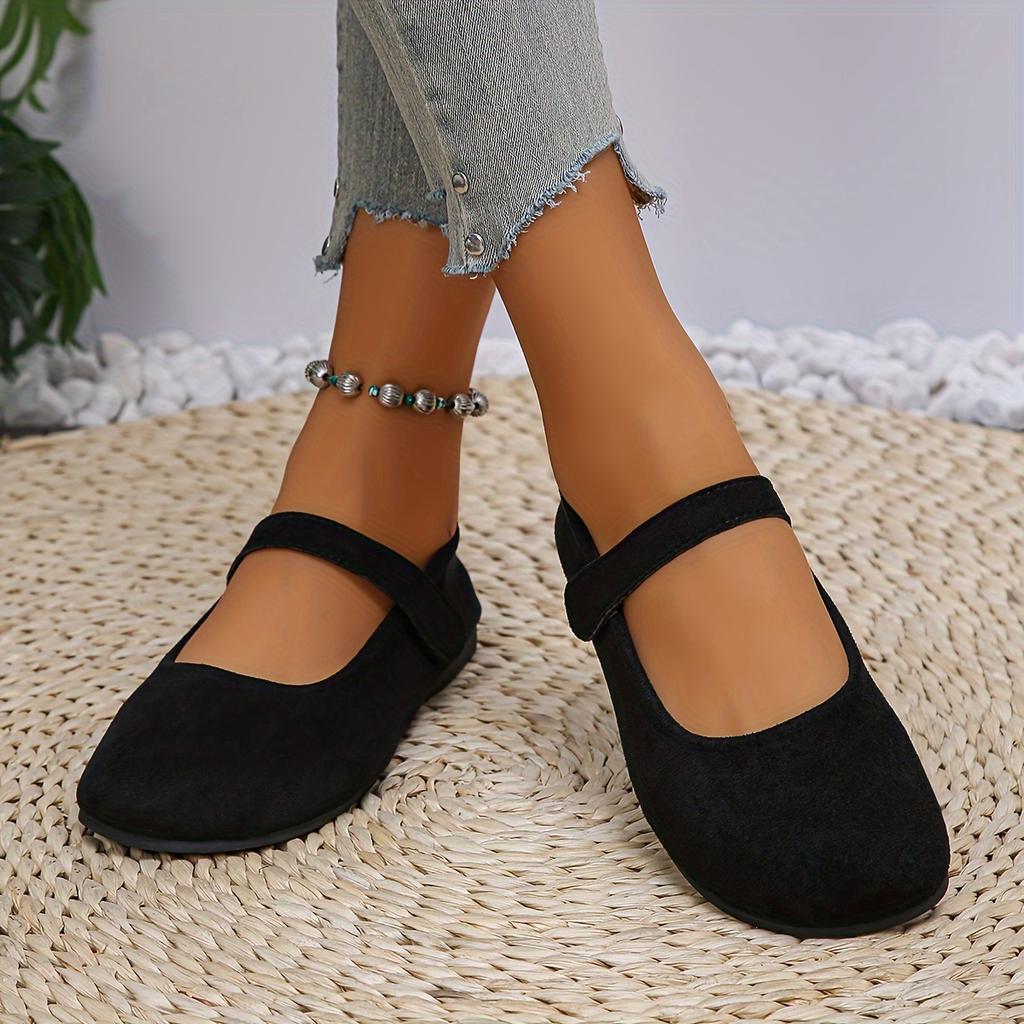 Women's Suede Mary Jane Shoes Round Toe Single Strap Flat Pumps French Style Retro Shallow Mouth Loafers