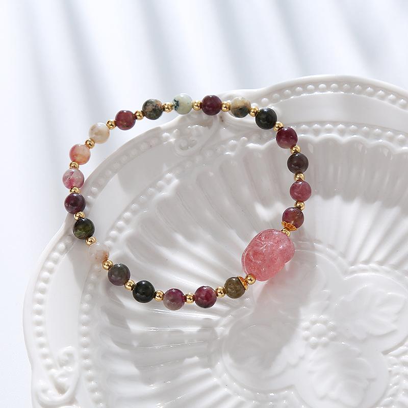 Moonstone Tourmaline Bracelet Strawberry Crystal Bracelet Retro Bangles Women Fashion Jewelry Accessories Gift