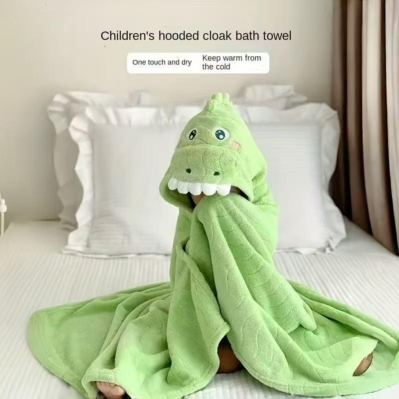 Cartoon Baby Hooded Cape Blanket - Soft Coral Fleece for Bath and Snuggle