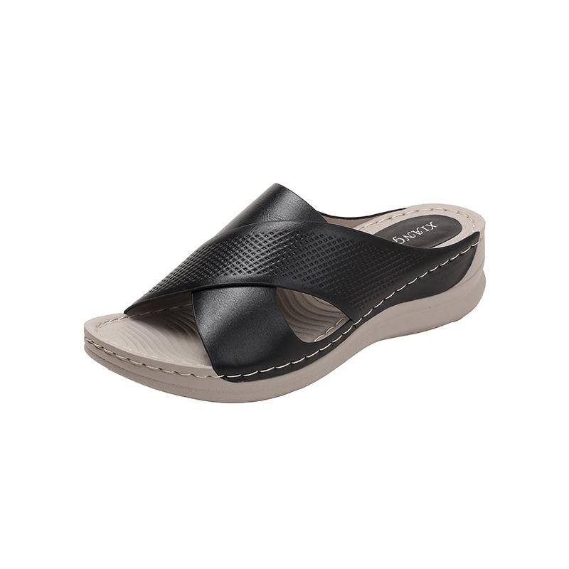 

New summer fish mouth shoes women s thick-soled one-word drag sandals are not tired of soft soles 36 чёрный