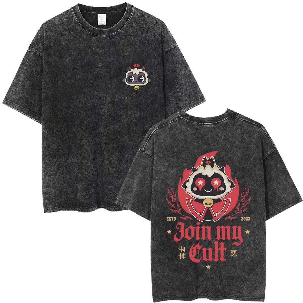 Washed Vintage Game Cult of The Lamb Funny Graphic Tshirt Men Women Casual Cotton Tshirts Mens Oversized Short Sleeve T Shirt