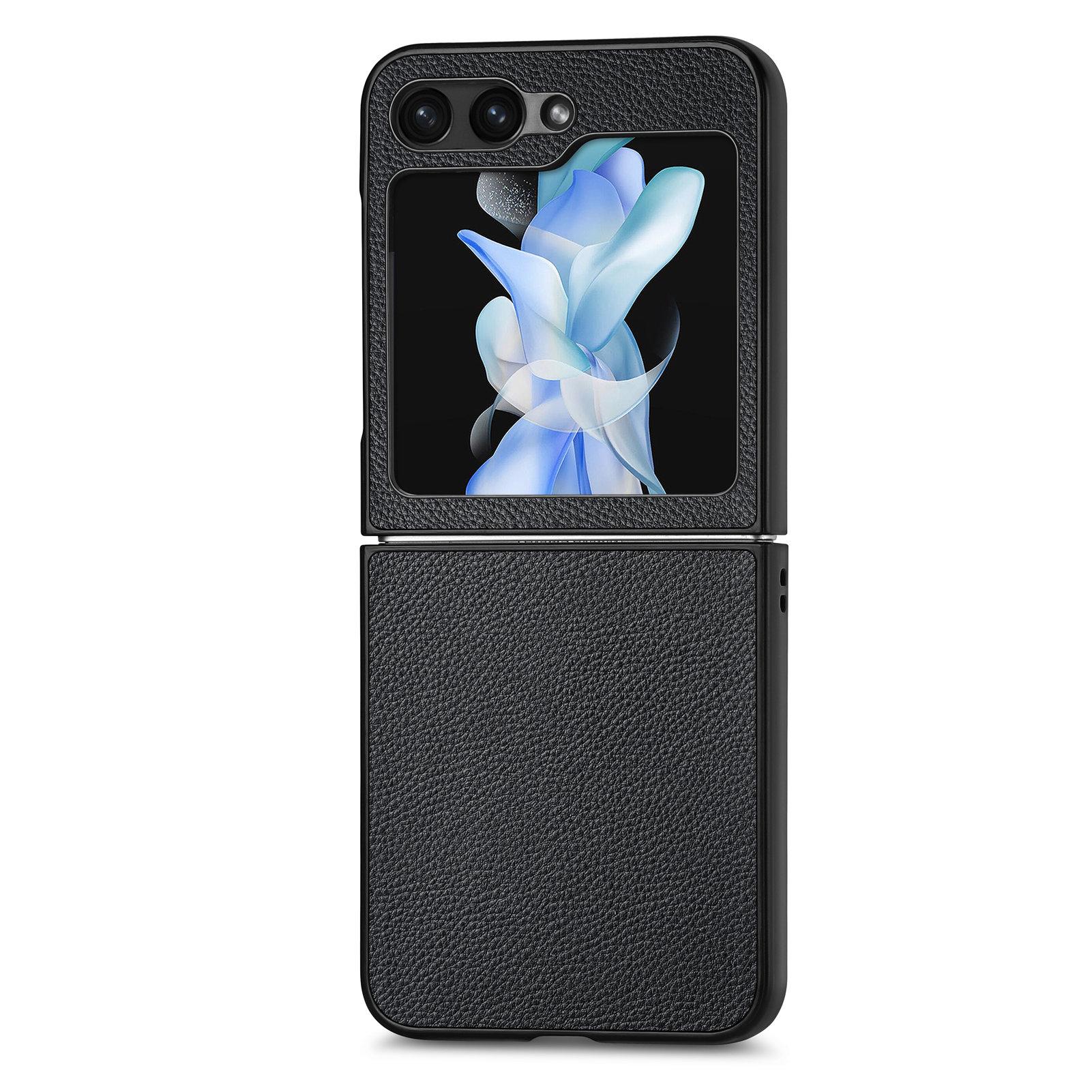 

For Samsung Galaxy Z Flip6 5G Case Litchi Texture PU Leather+PC Phone Cover Black