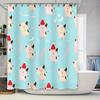 Adorable Kitty Christmas Shower Curtain Set Blue Background with Red Santa Hats