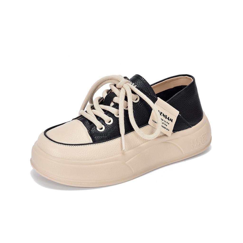 2026 new leather soft sole soft surface single shoes front lace-up thick sole muffin shoes casual versatile women's shoes