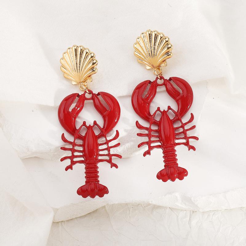 Lobster Bead Necklace Earrings Bohemia Handmade Beaded Jewelry Simple Pendant Necklace Women Beach Vacation Accessories