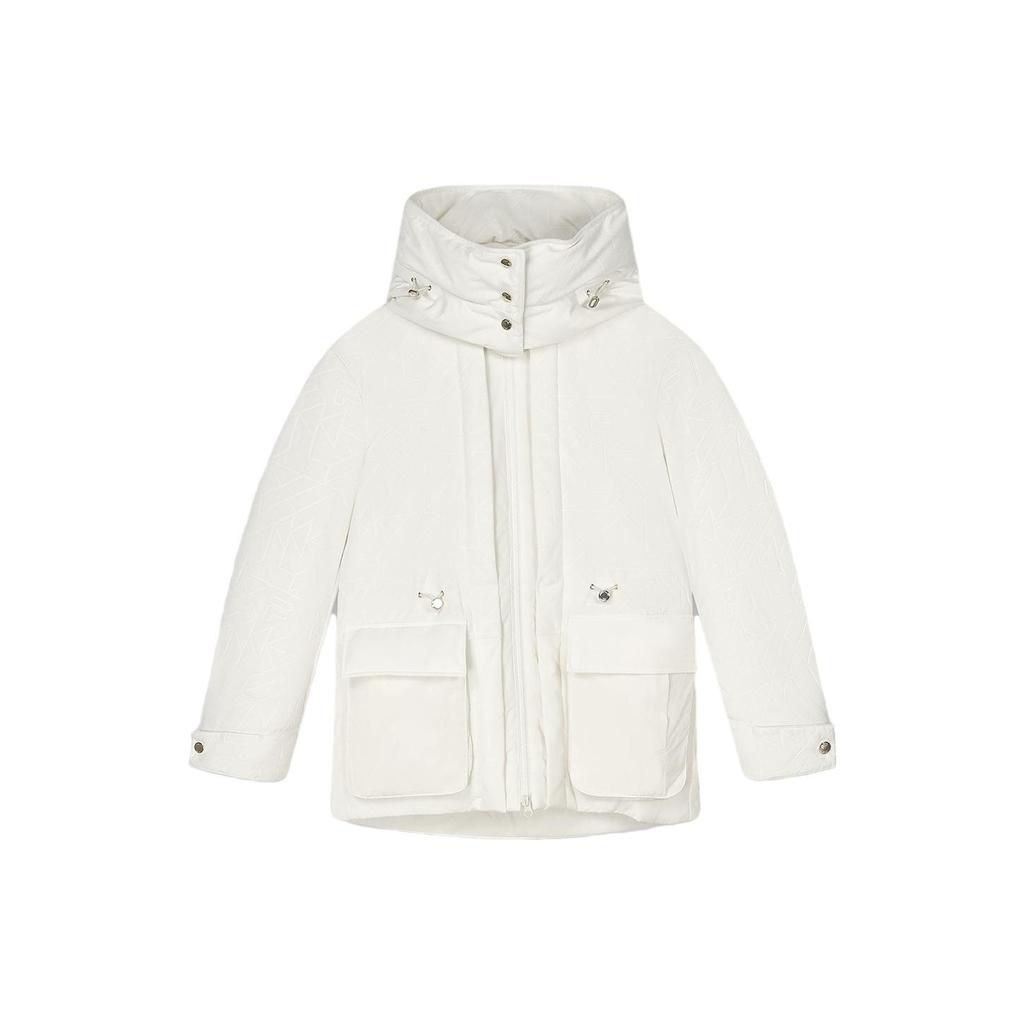 Fila Emerald Solid Color Hooded Casual Mid-Length Down Jacket Women Outerwear Ice-Cream-White F11W344905F-IV