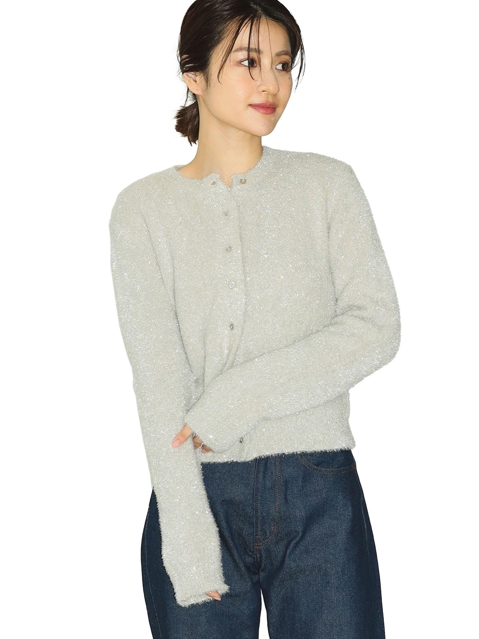 

В:MING LIFE STORE by BEAMS / Вязаный B большого размера:Кардиган трикотажный с люрексом MING by BEAMS Женский Бежевый Единый размер