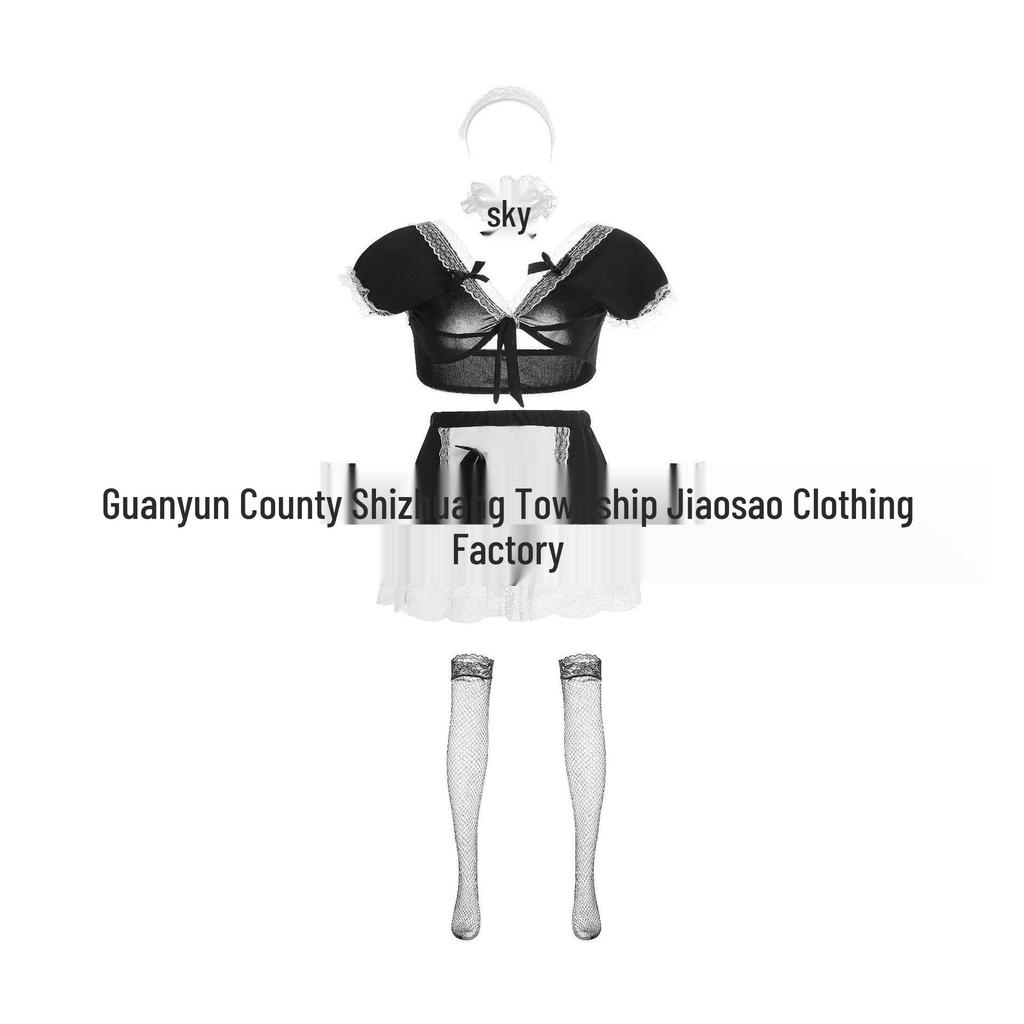 Erotic Maid Role Play Lingerie Set - Plus Size, Bust Enhancing, Quick Release