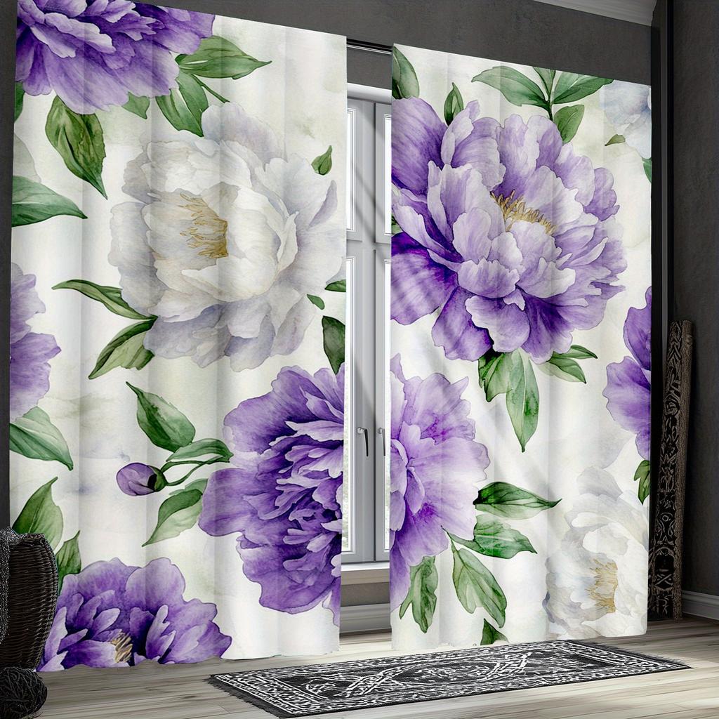 Set Of 2 Beautiful Lilac Peonies Window Treatments Bedroom Living Room Curtain For Made Polyester
