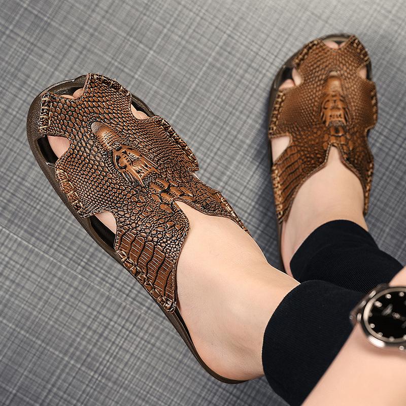 Summer Simple Slippers Men's Shoes Genuine Leather Slippers Soft Slip On Slides Footwear for Men Luxury Brand Slippers Man Flats