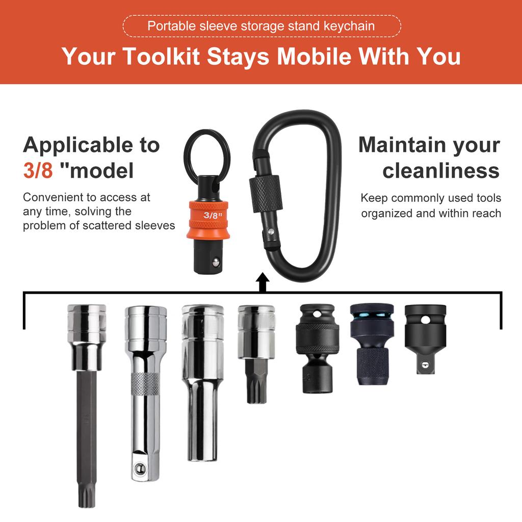 10 Pcs Socket Adapter Holder Keychain Portable 3/8 1/2 Square Screwdriver Head Quick Socket Holder Sleeve Conversion Rod Set