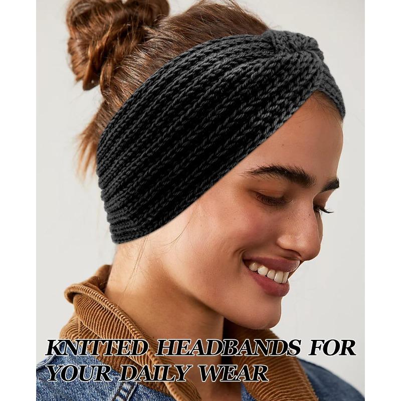 Winter Plush Knitted Wool Headband for Women Girls Warm Elastic Hairbands Hand Made Headscarf Bandana Headwear