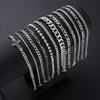 12Pcs/Set Silver Color Simple Stylish Punk Hip-Hop Stainless Steel Cross Rhinestones Chain Bracelet Set for Men Women Jewelry