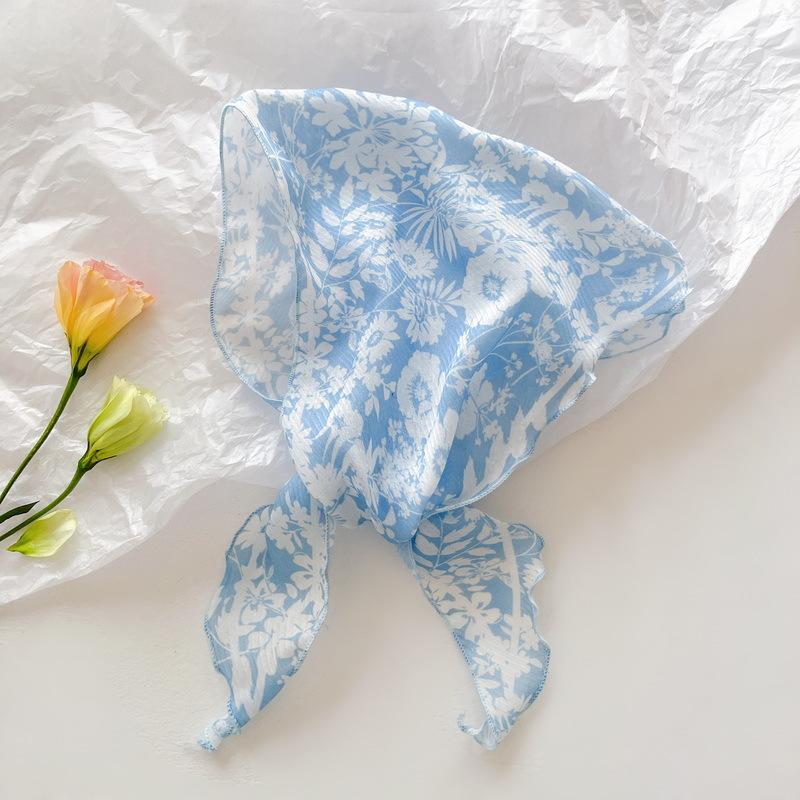 Printed Silk Scarf Women's Binding Bag Multifunctional Soft Girl Color Blocked Headscarf Triangle Korean Ins Temperament Cross-border