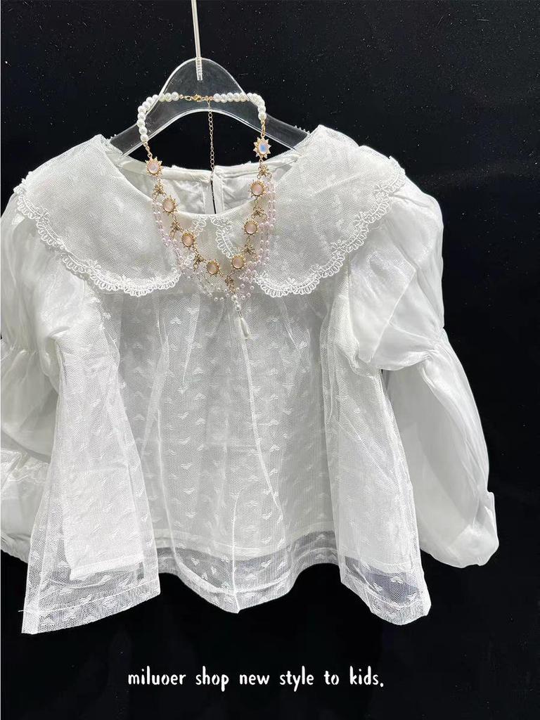 Girls' Princess Style Lolita Puff Sleeve Shirt - Long Sleeve Versatile Babydoll Top