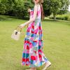 Elegant Sleeveless Dress for Women Plus Size Short Sleeve Vintage Print Long Dress Summer Casual Middle-aged Women's Clothing