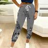 Sommer Damen Kleine Blume Patchwork Print Jogginghose Lockerer Schnitt Kordelzug Jogginghose Elastischer Bund Tägliche Lässige Hose