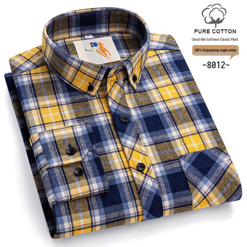 

Men s Oversized Flannel Plaid Shirt - Pure Cotton, Long-Sleeved, Casual Fashion for Autumn & Winter 46