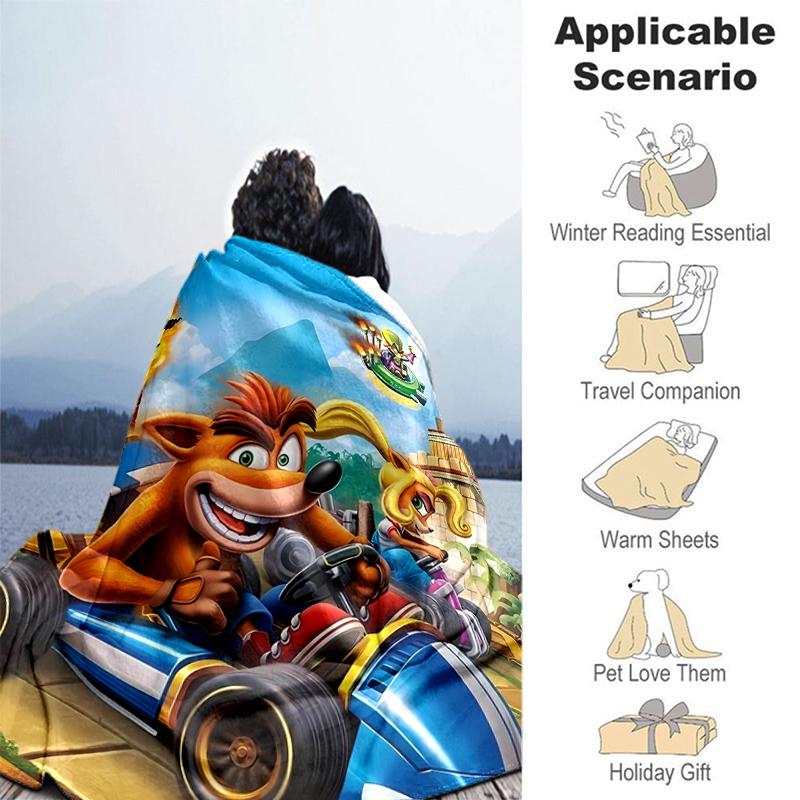 1pc Blanket Crash Bandicoot Print Design, Lightweight Blanket for Sofa, Bed- Soft &Warm, Gift for All Seasons like Christmas, Halloween