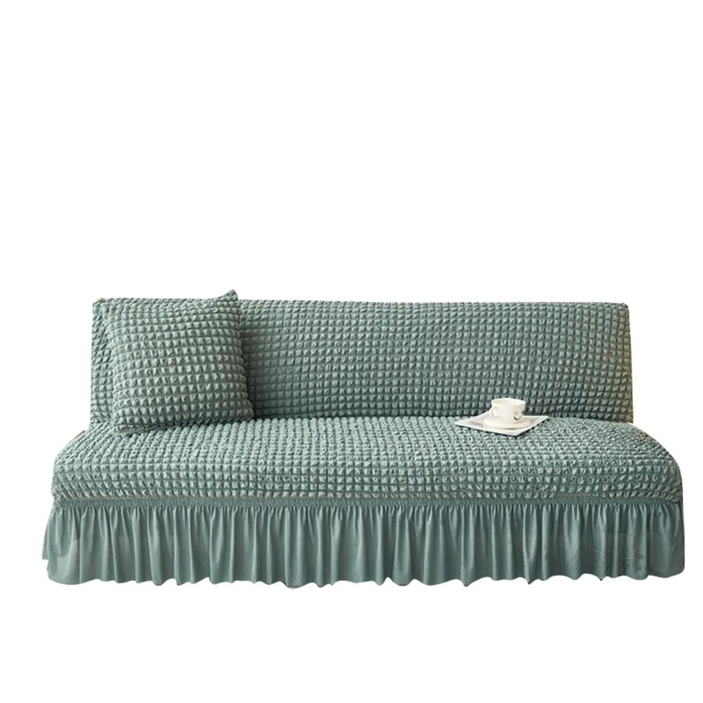 Elastic Solid Color Seersucker Fabric Without Armless Sofa Bed Cover with Skirt Slipcover Fitted Couch Cover Washable Fabric