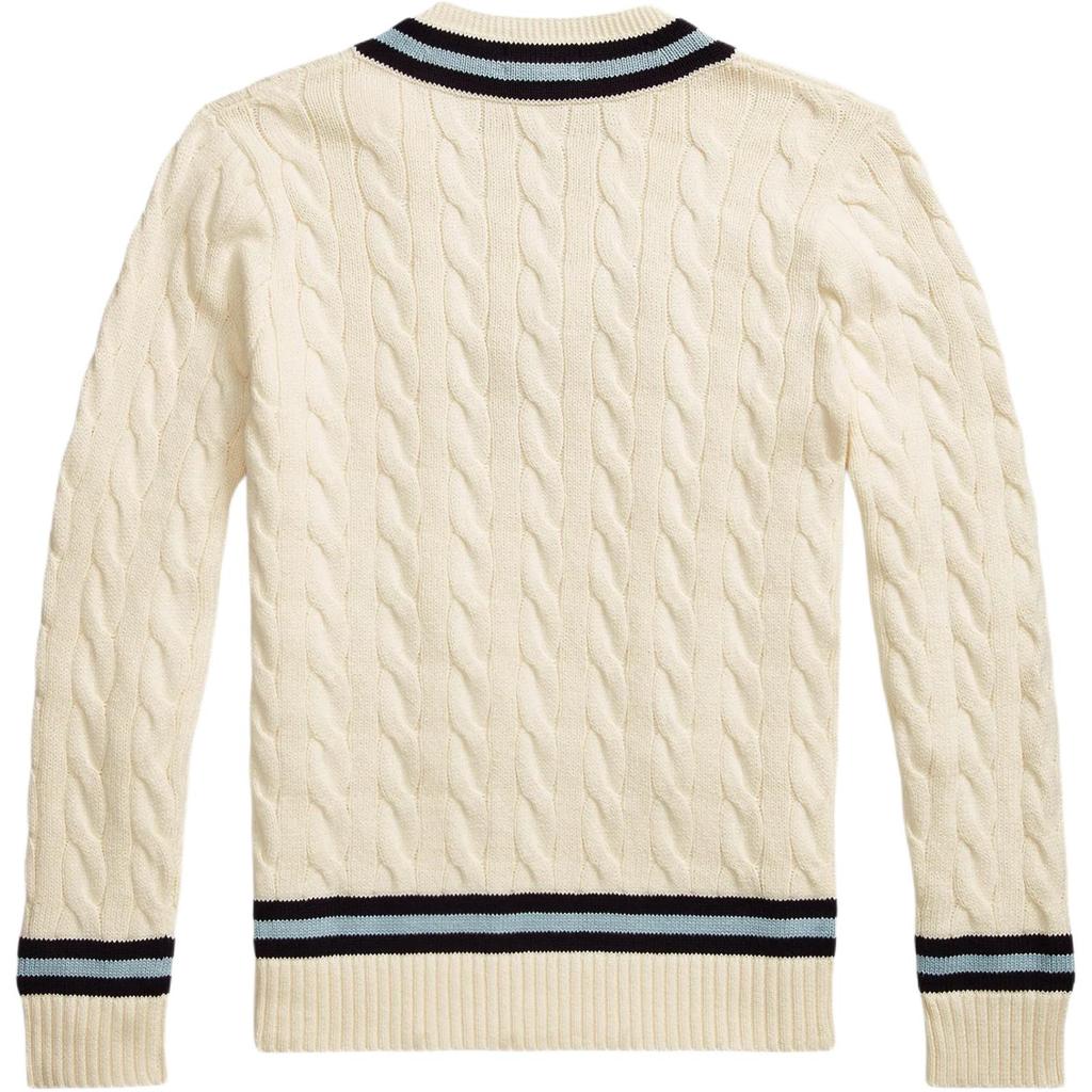 Polo Ralph Lauren Striped Detail V-Neck Long Sleeve Cable Knit Sweater Standard Fit Men sweater 710742326-001