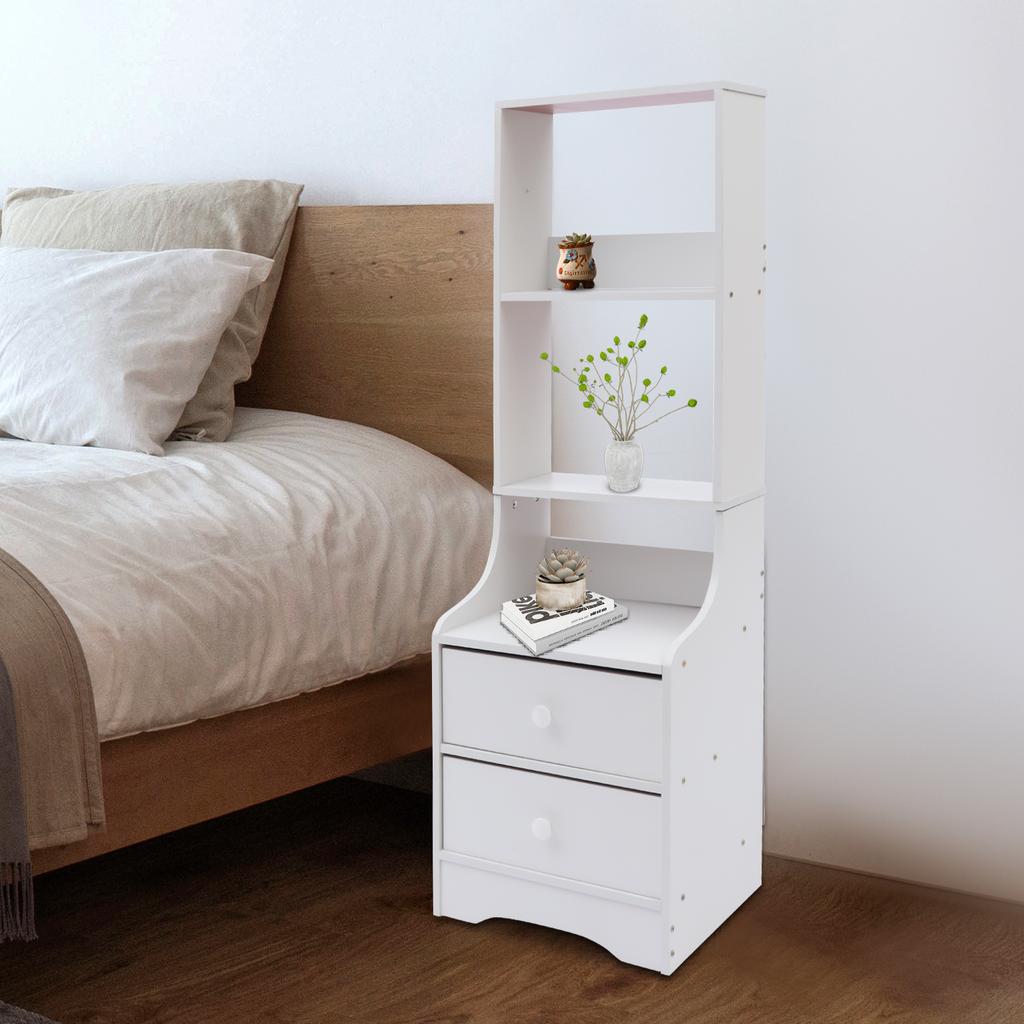 Modern Nightstand W/ 2 Drawers, 3-Tier Bedside Table for Bedroom - Sturdy White End Table with Storage Shelf, Small Night Stand