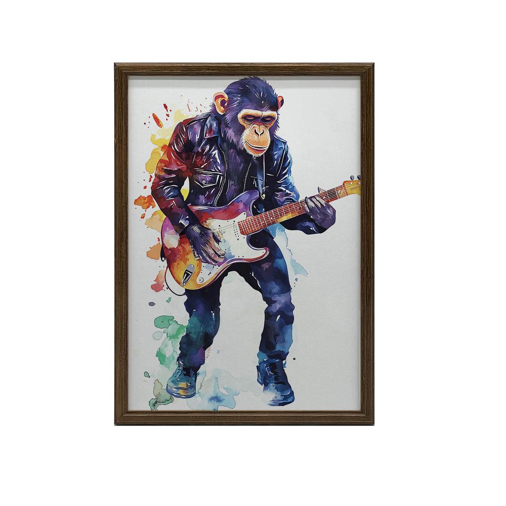 Plakat Małpa Z Gitarą Plakat Małpa Z Gitarą, 50X70 Cm, Rama Drewniana Jasny Dąb, Papier Matowy 230 Gsm