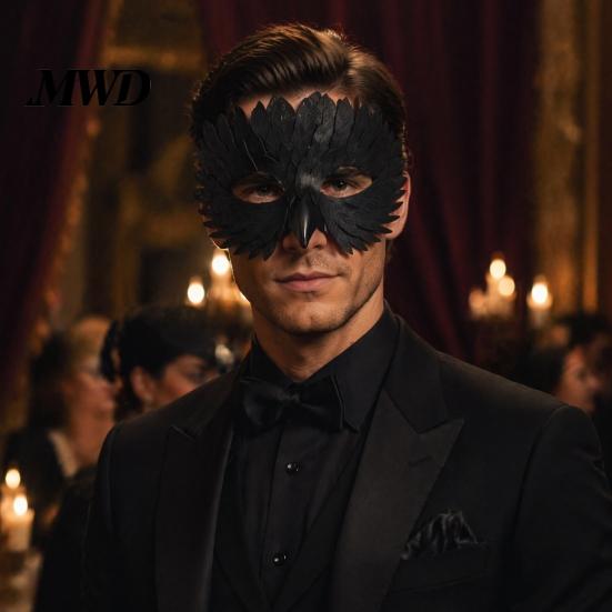 Feather Masque for Halloween Bird Masquerade Masque, Iridescent Half Face Cosplay Costume Party with 3D Beak Costume, Fashionable Photo Props