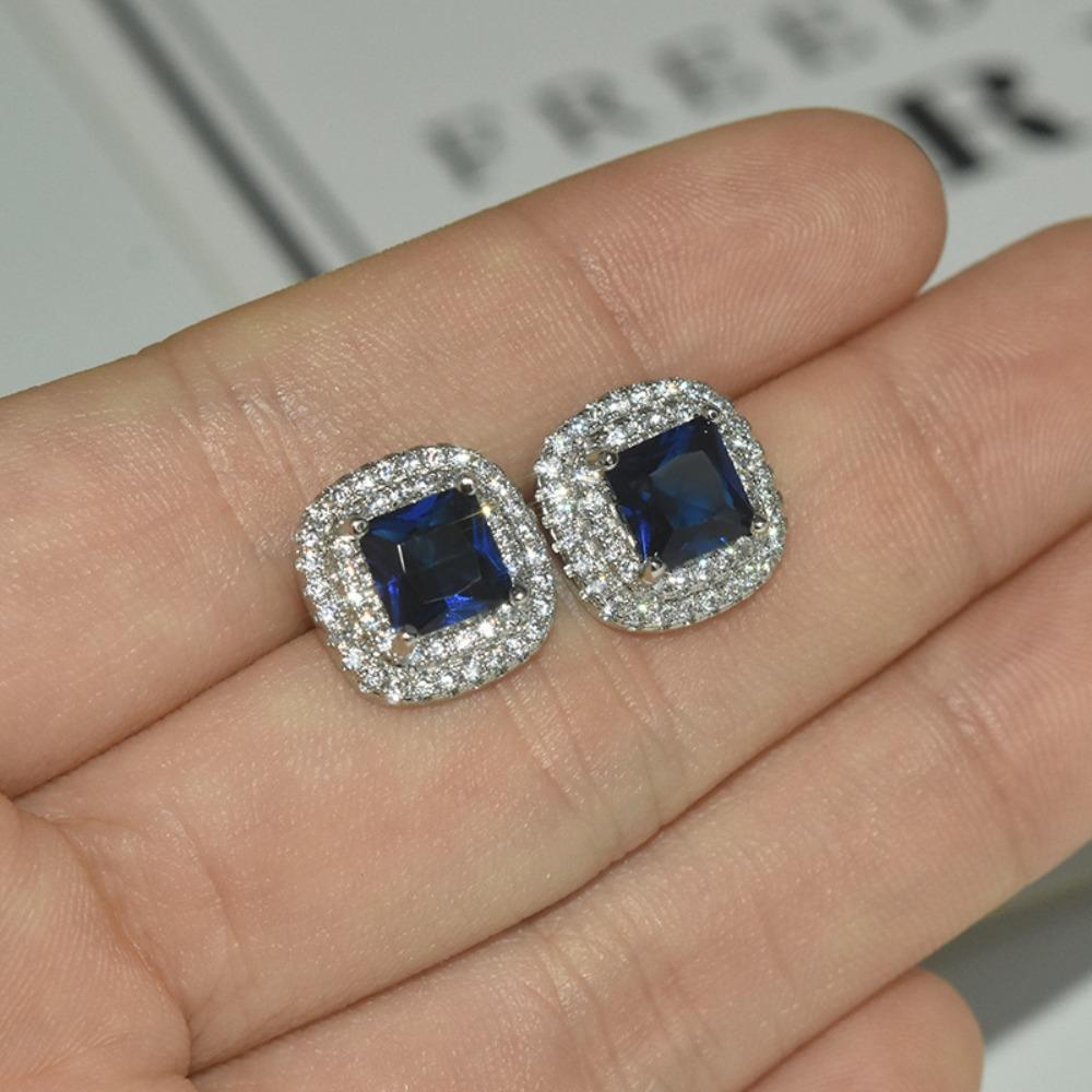 Women Jewelry Set Princess Cut Simulated Moissanite Adjustable Ring Full Diamond Micro Pave Earrings Pendant Necklace