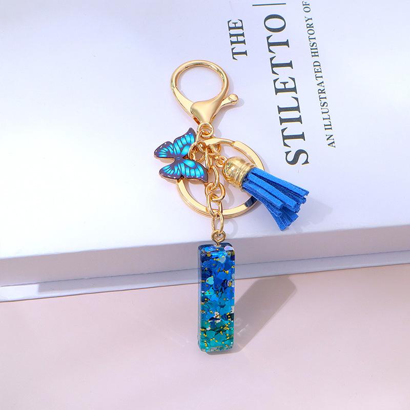 

1 шт. Брелок с надписью для подвески на рюкзак, держатель для ключей, брелок с кисточкой, бабочка, милая градиентная смола, синий с пайетками I синий
