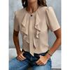 2026 New Women's Summer Ruffled Pleated Round Neck Short Sleeve Shirt Top