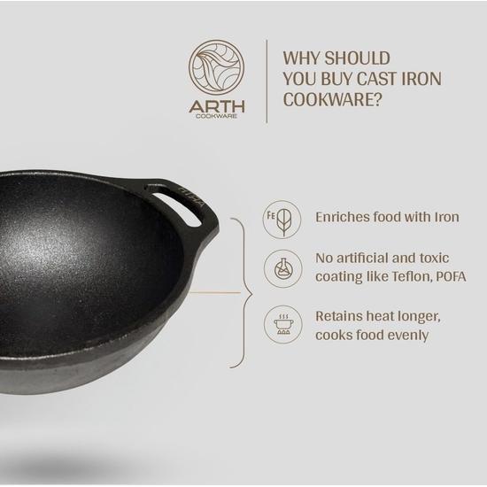 Arth Kochgeschirr Vorgegart 8 Zoll Kadai, 100 % ungiftig und chemikalienfrei, natürlich antihaftbeschichtet