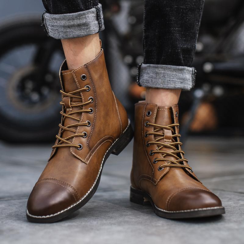 Customized handmade leather men's boots, retro round toe fashionable formal wear high-quality genuine leather autumn and winter